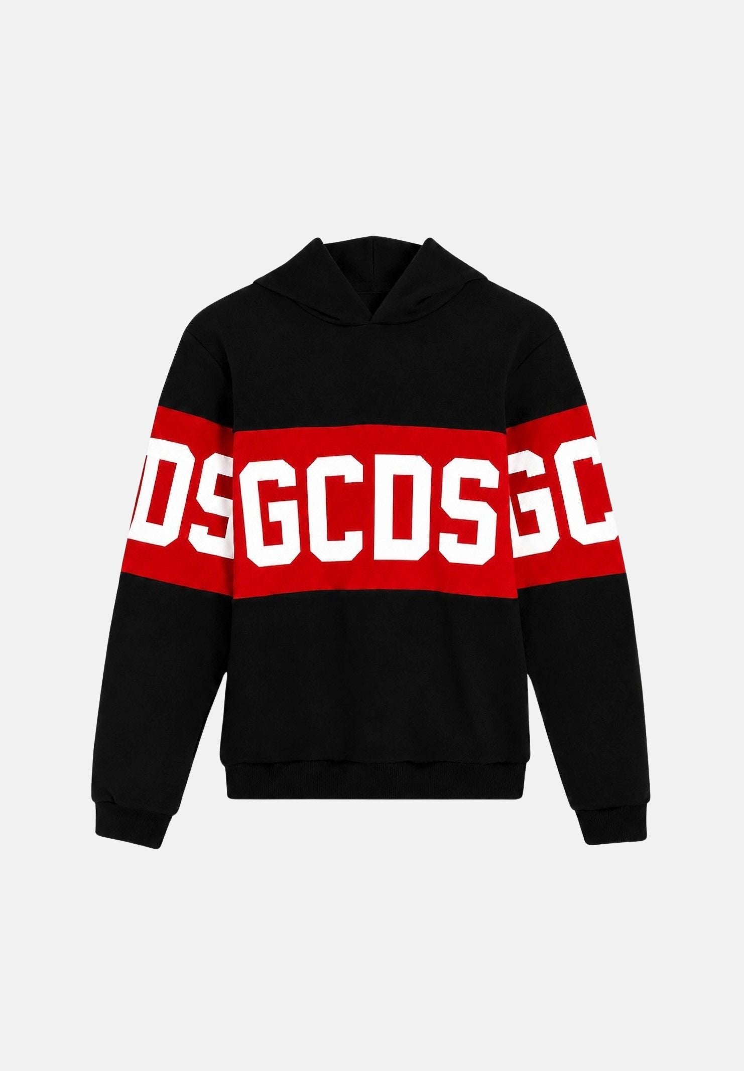 GCDS Felpa con cappuccio nera/rossa per donna, ragazzi e bambini con logo iconico Z0UJQE583F004 999R GCDS