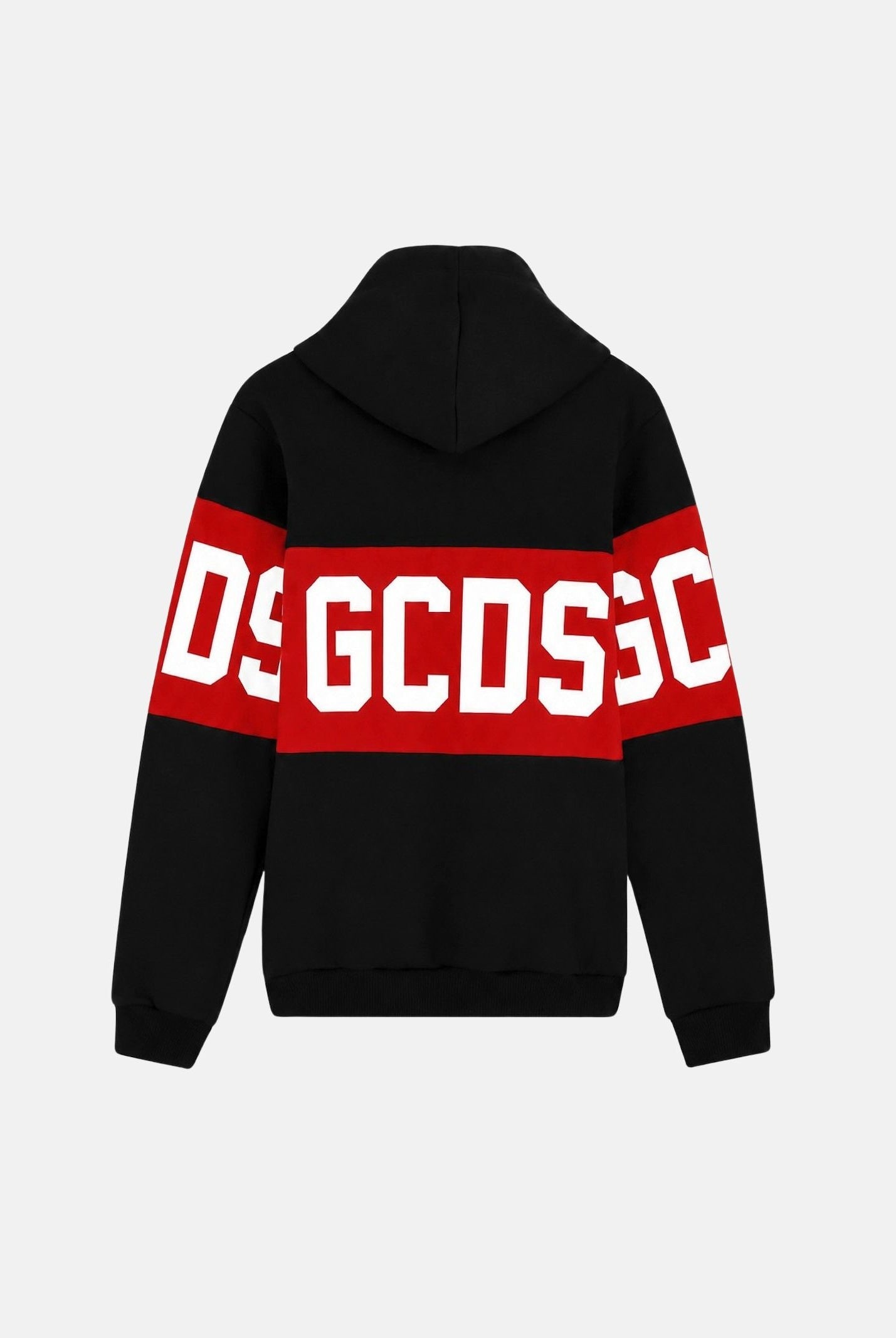 GCDS Felpa con cappuccio nera/red per bambino e bambina con logo iconico Z0UJQE583F004J 999R GCDS