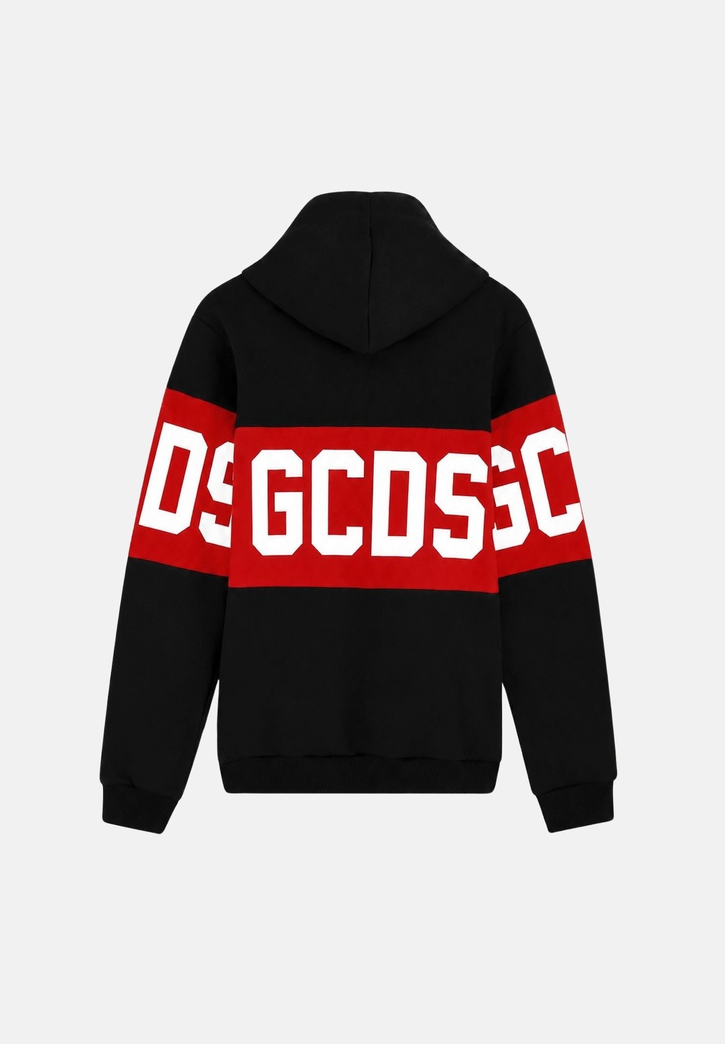 GCDS Felpa con cappuccio nera/red per bambino e bambina con logo iconico Z0UJQE583F004J 999R GCDS