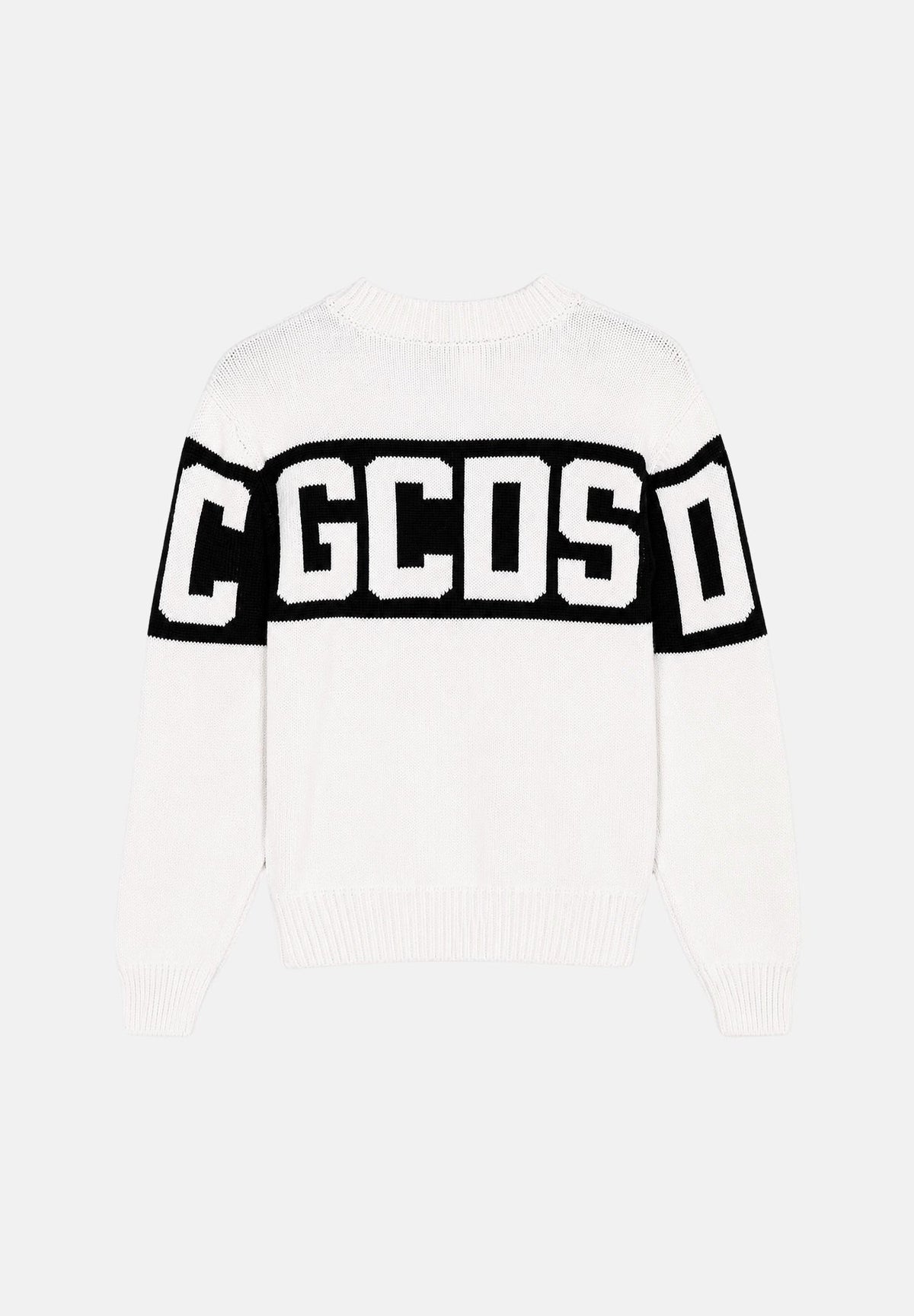 GCDS Maglia girocollo BAND LOGO SWEATER bianco e nero, per donna, ragazzi e bambini Z0UJQF621K347 157B GCDS