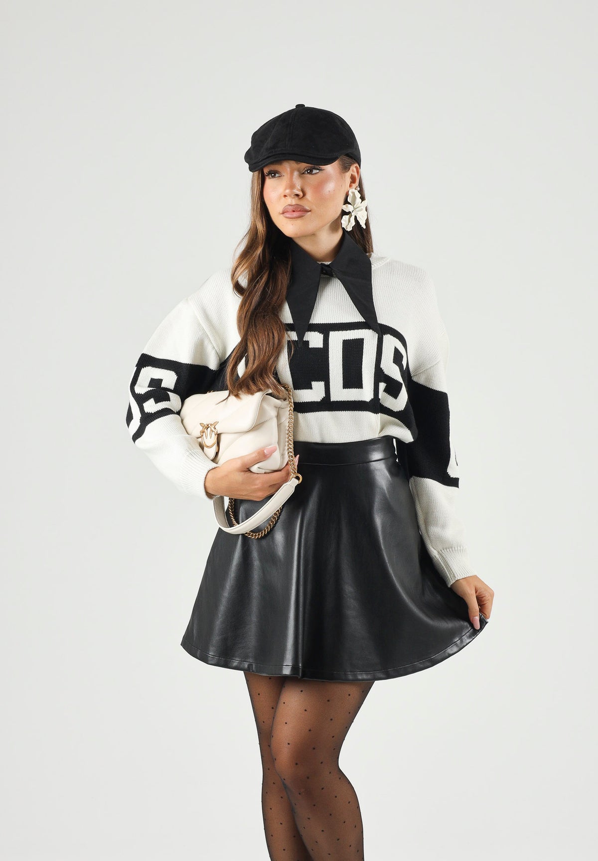 GCDS Maglia girocollo BAND LOGO SWEATER bianco e nero, per donna, ragazzi e bambini Z0UJQF621K347 157B GCDS