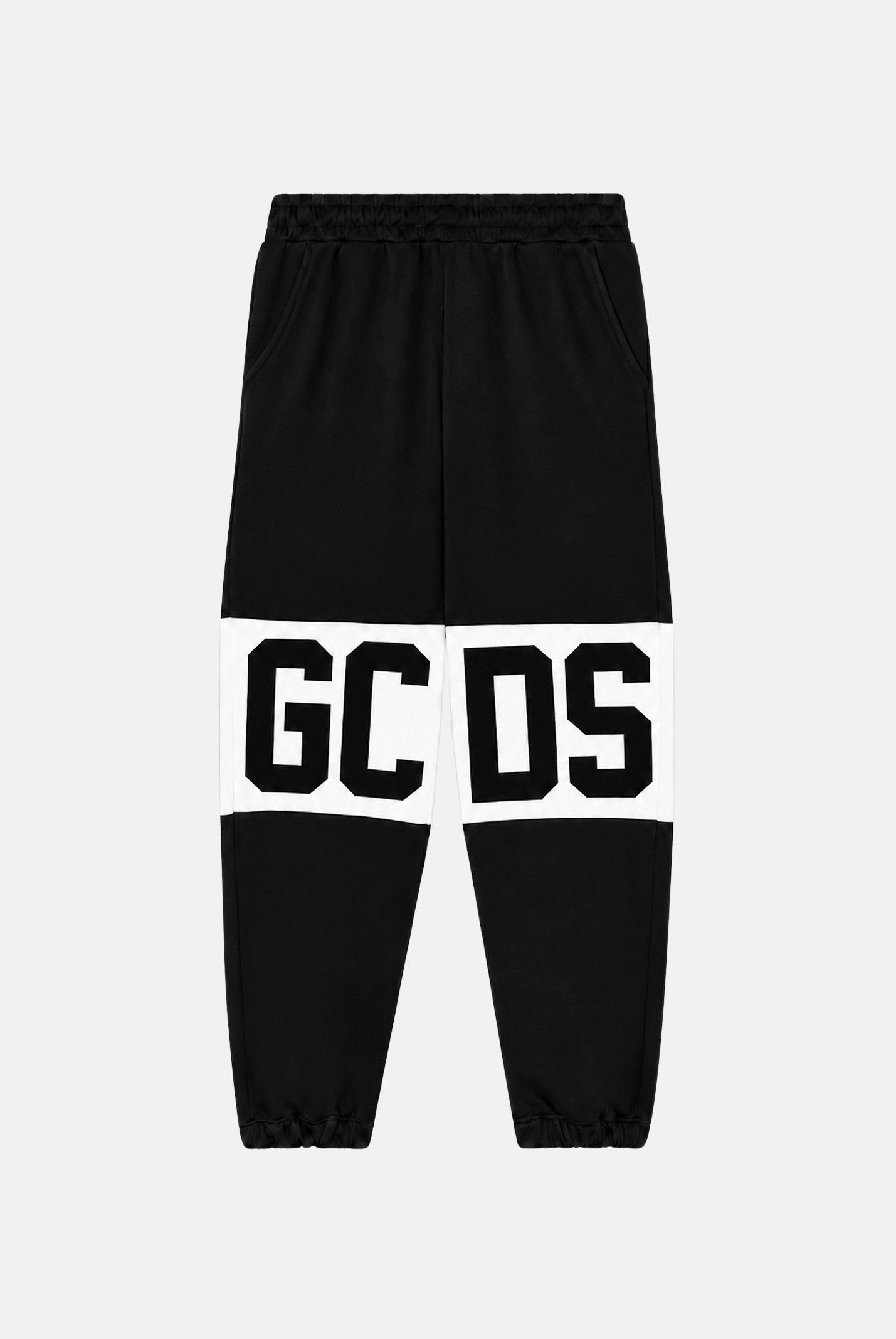 GCDS Pantaloni BAND LOGO TRACK PANTS nero per donna, ragzzi e bambini con fascia e maxi logo GCDS a contrasto. Z0UJQI588F004 999A GCDS