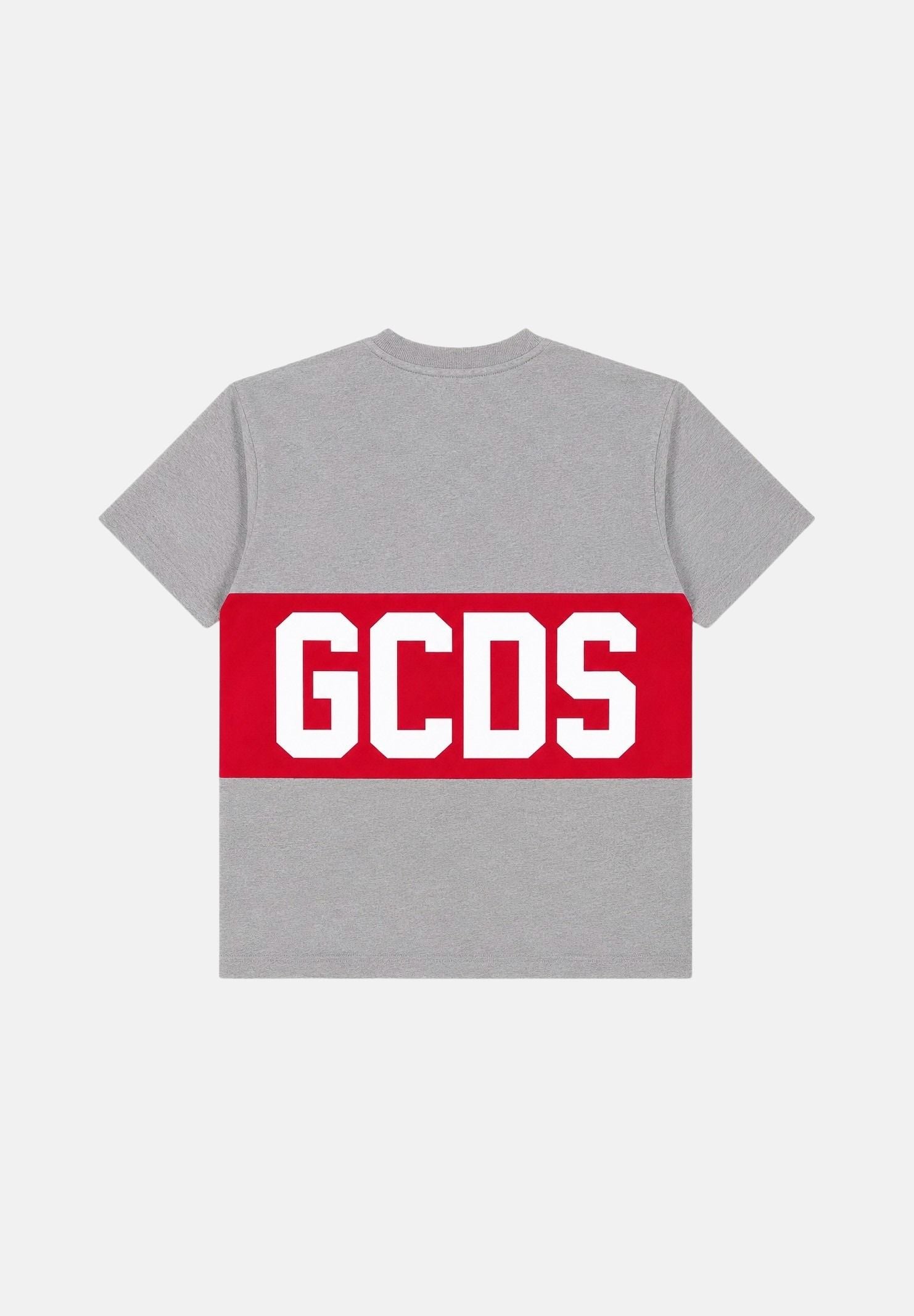 GCDS T-shirt manica corta neutro grigio-rosso per bambino e bambina con logo iconico Z0UJQC585J105J 953R GCDS