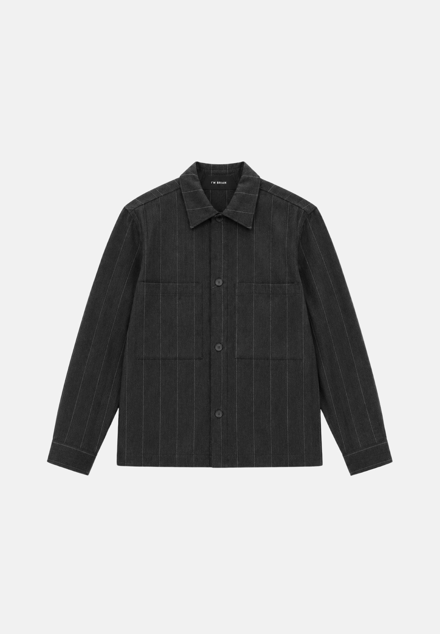 I'M BRIAN Camicia GESSATA grigio scuro da uomo con motivo a righe verticali tono su tono. CA3828 GR I'M BRIAN
