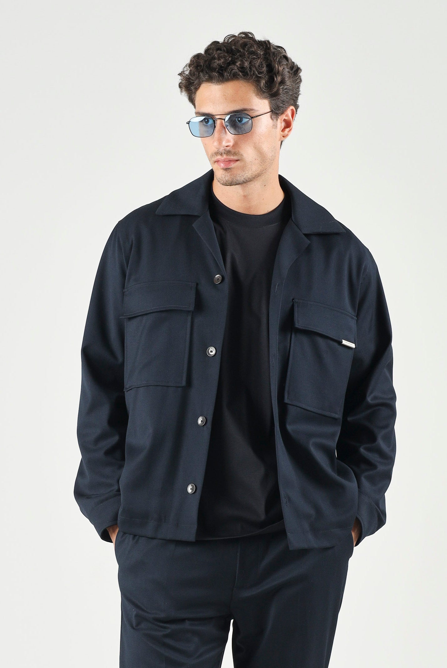 I'M BRIAN Camicia blu da uomo con tasca frontale con cerniera. CA3825 005 I'M BRIAN