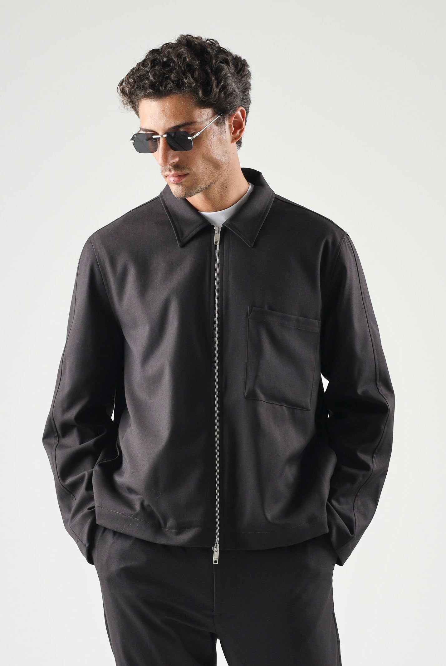 I'M BRIAN Giubbotto con zip moro da uomo in tinta unita <BR/> GIU3870 020 I'M BRIAN