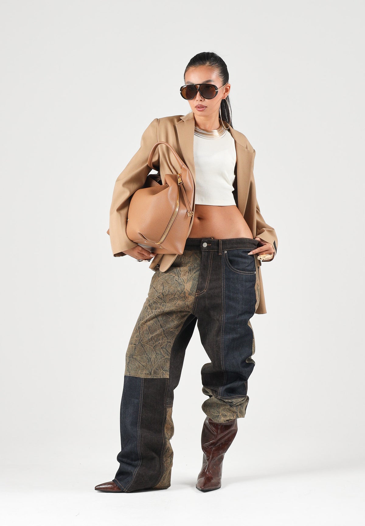 I'M BRIAN Jeans PATCHWORK BAGGY blu denim per uomo con inserti patchwork in lavaggi differenti. JASON1526 LAV1526 I'M BRIAN