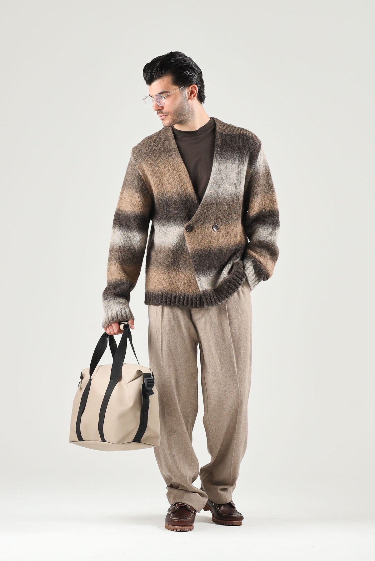 I'M BRIAN Cardigan lungo moro-marrone da uomo con lavorazione sfumata e bottoni. MA3804 020 I'M BRIAN