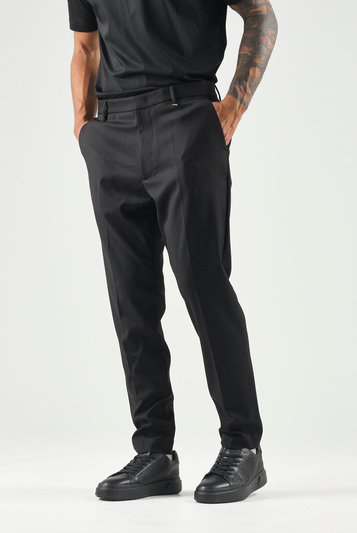 I'M BRIAN Pantaloni eleganti neri per uomo con passanti per cintura e taglio sartoriale. PA3893 009 I'M BRIAN