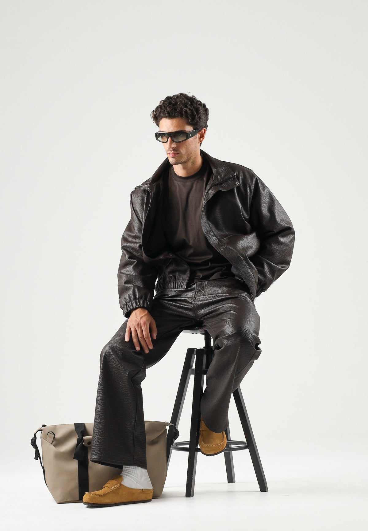 I'M BRIAN Pantaloni in eco-pelle moro-marrone da uomo con chiusura frontale PA3902 020 I'M BRIAN