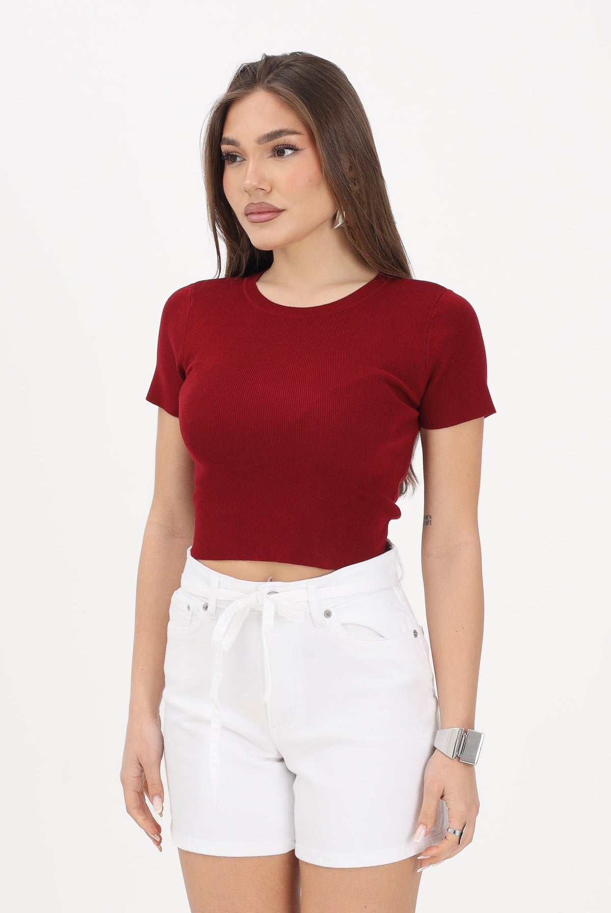JDY Top a manica corta bordeaux da donna 15294790 RH JDY