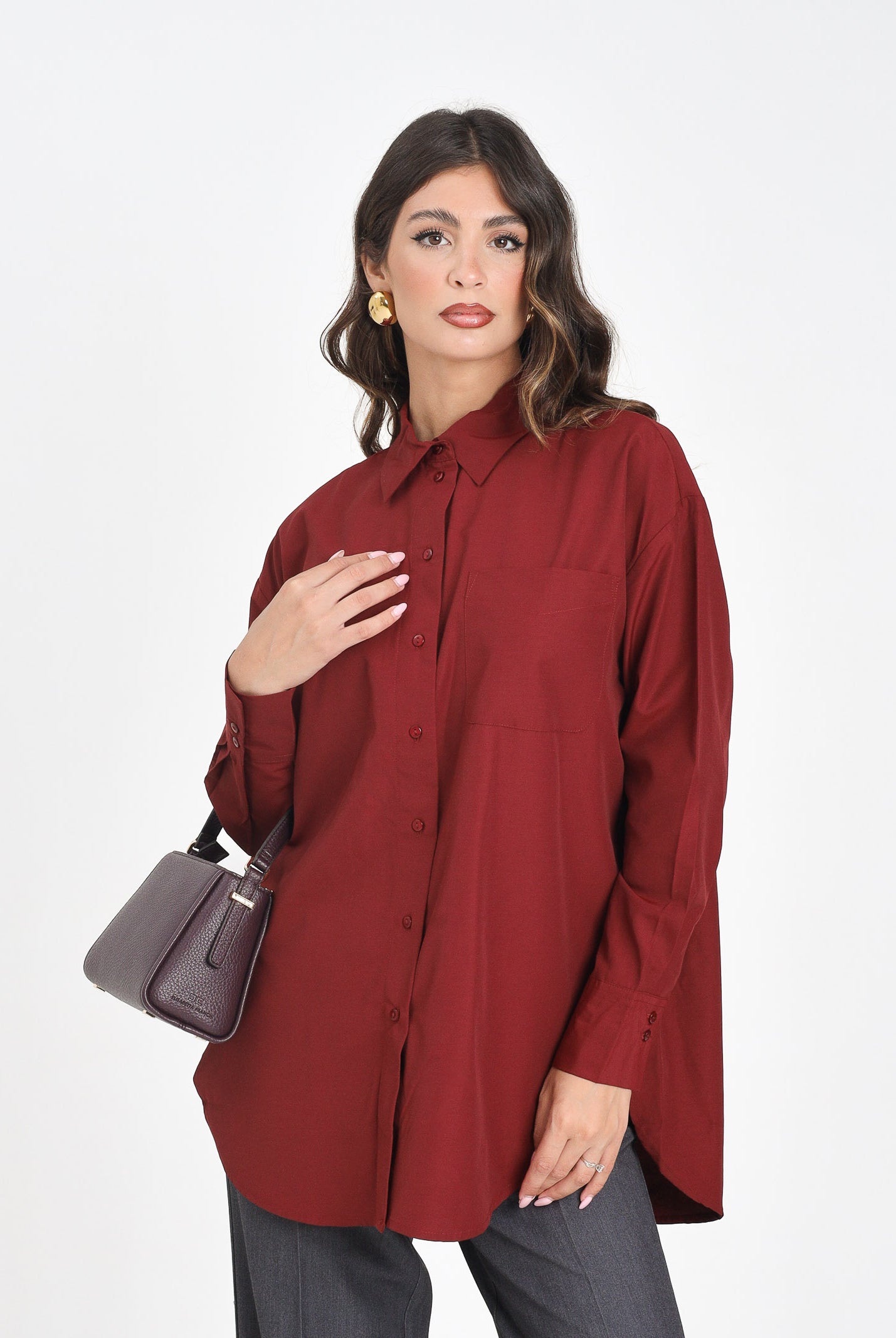 JDY Camicia a manica lunga bordeaux da donna 15311717 Cabernet JDY