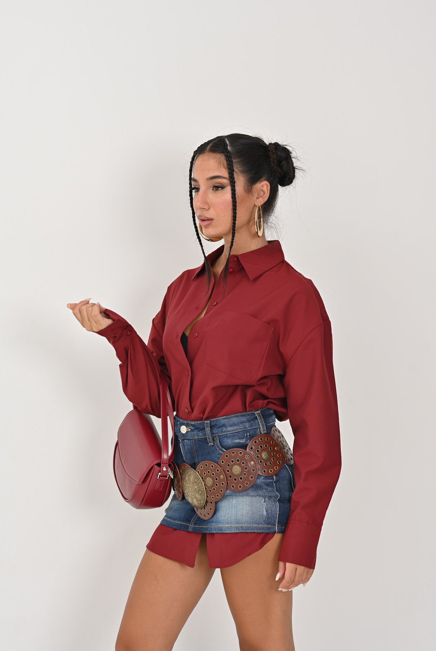 JDY Camicia a manica lunga bordeaux da donna 15311717 Cabernet JDY