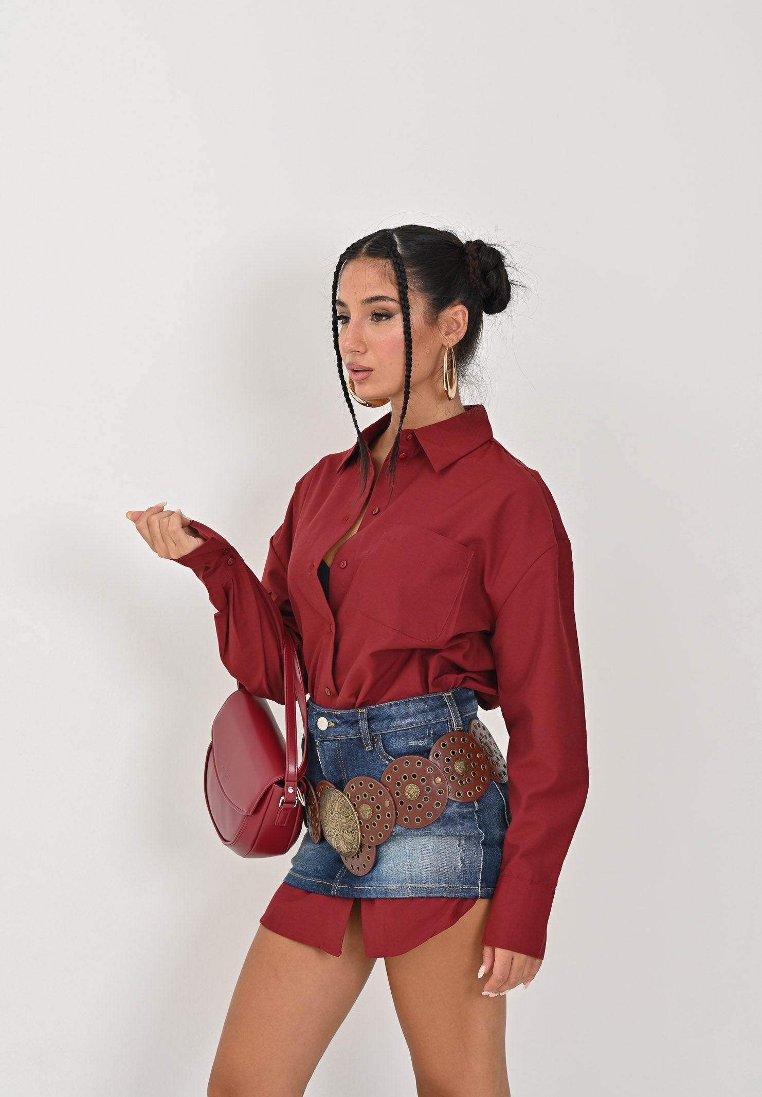JDY Camicia a manica lunga bordeaux da donna 15311717 Cabernet JDY