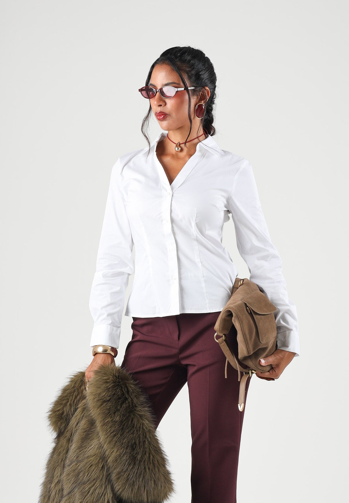 JDY Camicia manica lunga MIO bianca da donna con colletto classico e linea sagomata. 15370452 WH JDY