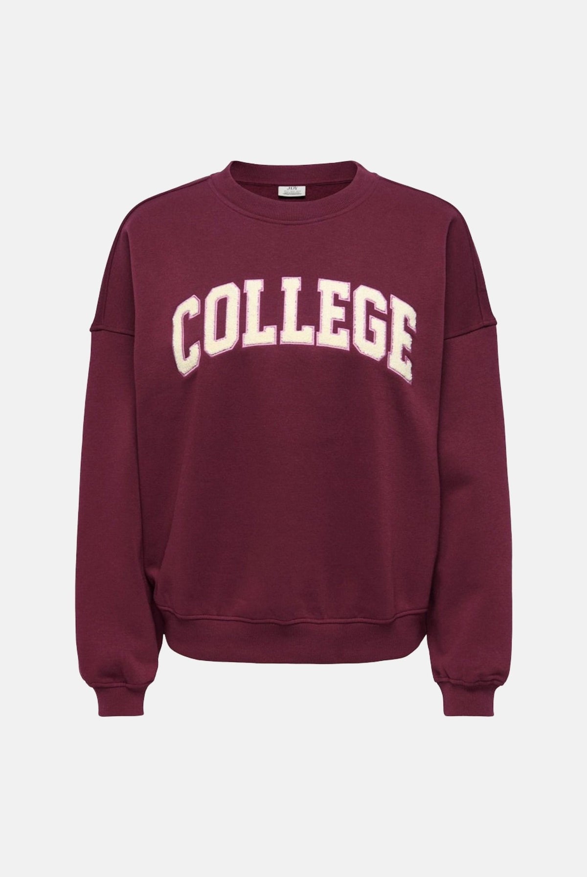 JDY Felpa girocollo COLLEGE bordeaux da donna con scritta frontale a contrasto e interno felpato 15370526 WI JDY