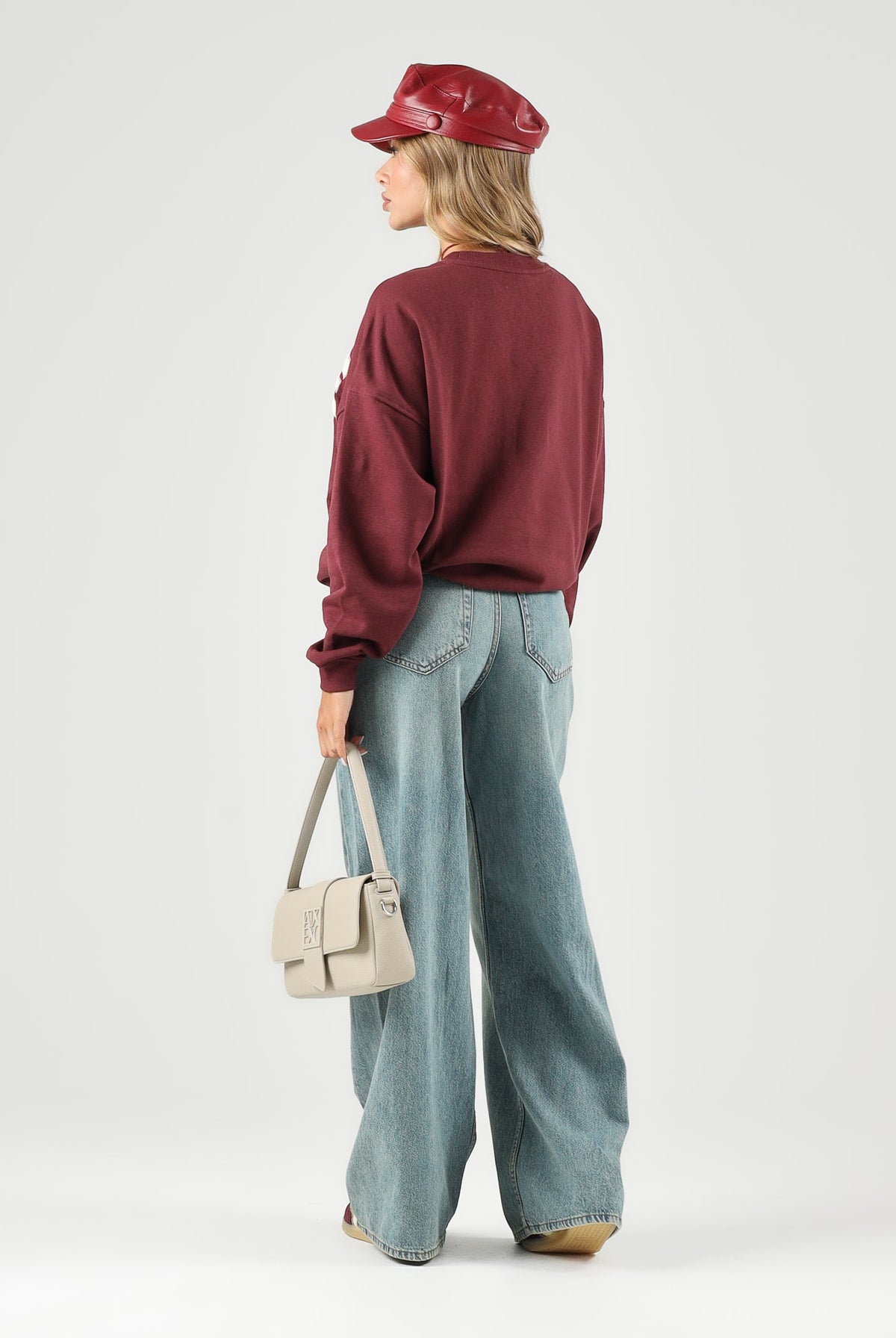 JDY Felpa girocollo COLLEGE bordeaux da donna con scritta frontale a contrasto e interno felpato 15370526 WI JDY