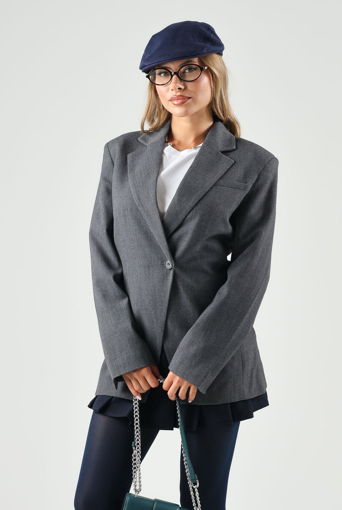 JDY Giacca monopetto grigio da donna con collo a rever e abbottonatura asimmetrica 15371417 DAGR JDY