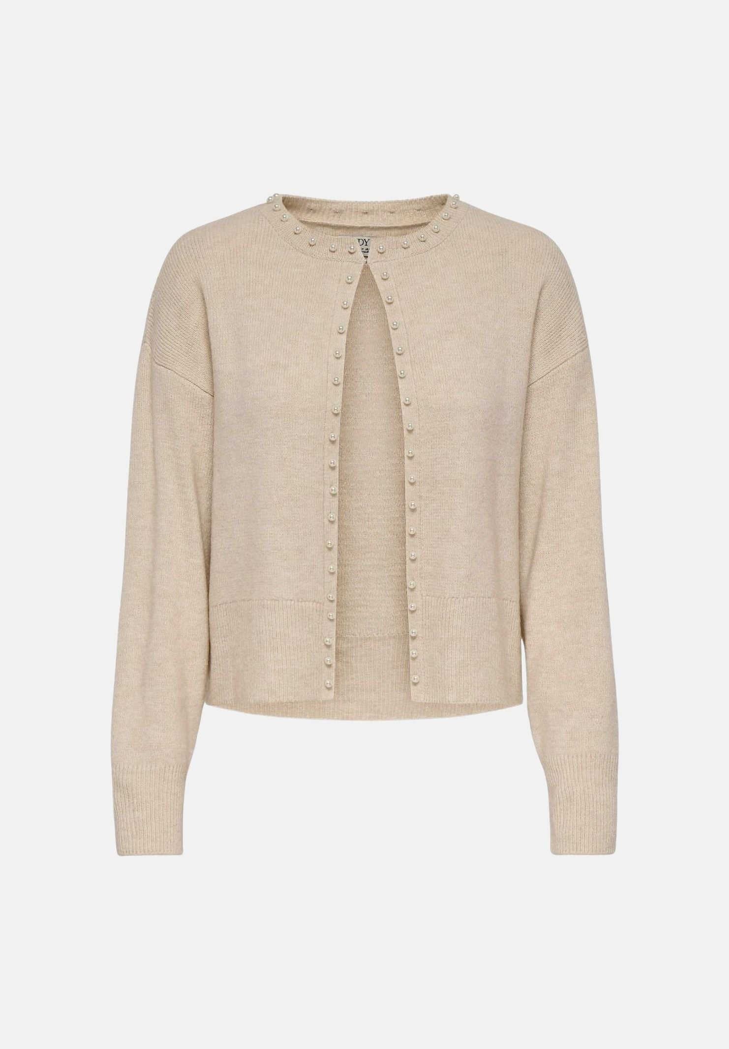 JDY Cardigan beige da donna con bottoni frontali a contrasto e scollo rotondo 15376584 SA JDY