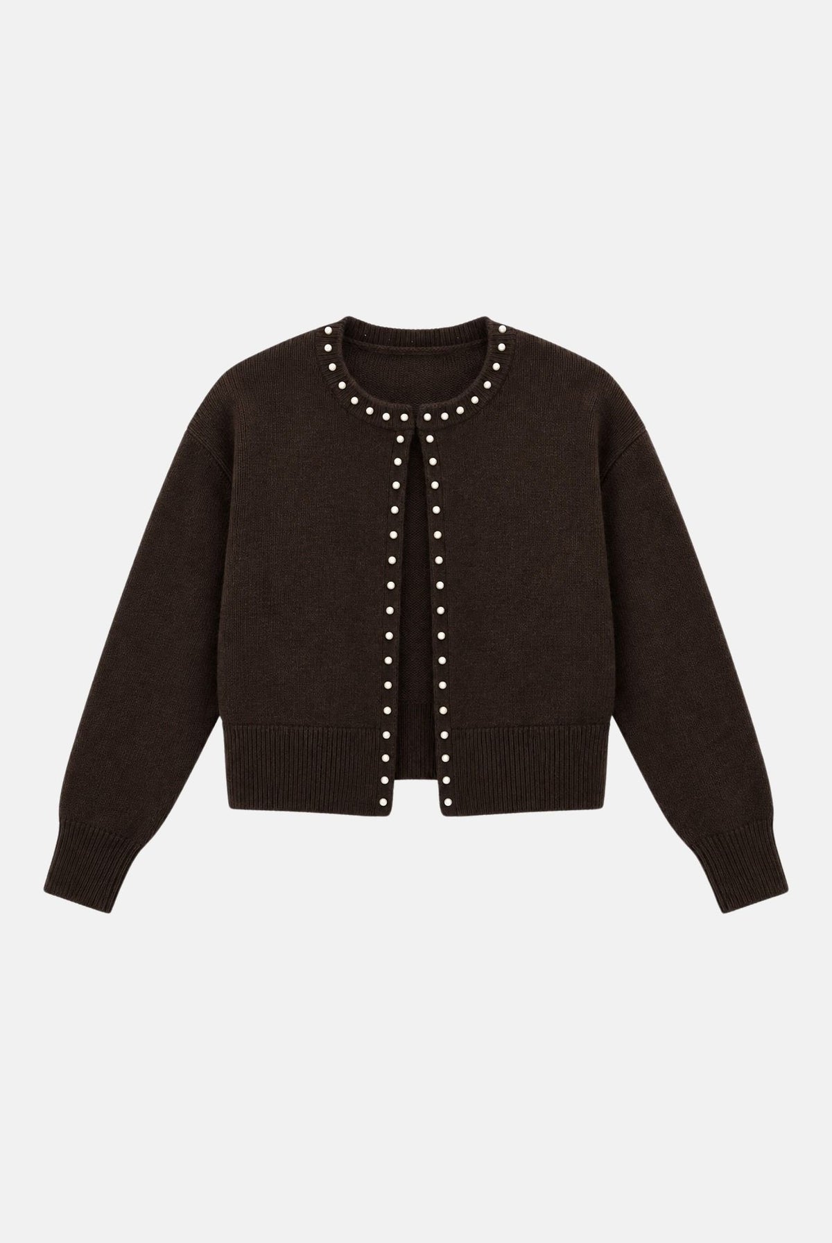 JDY Cardigan corto JDYEMMALI marrone per donna con profili perlati a contrasto e girocollo. 15376584 COBE JDY