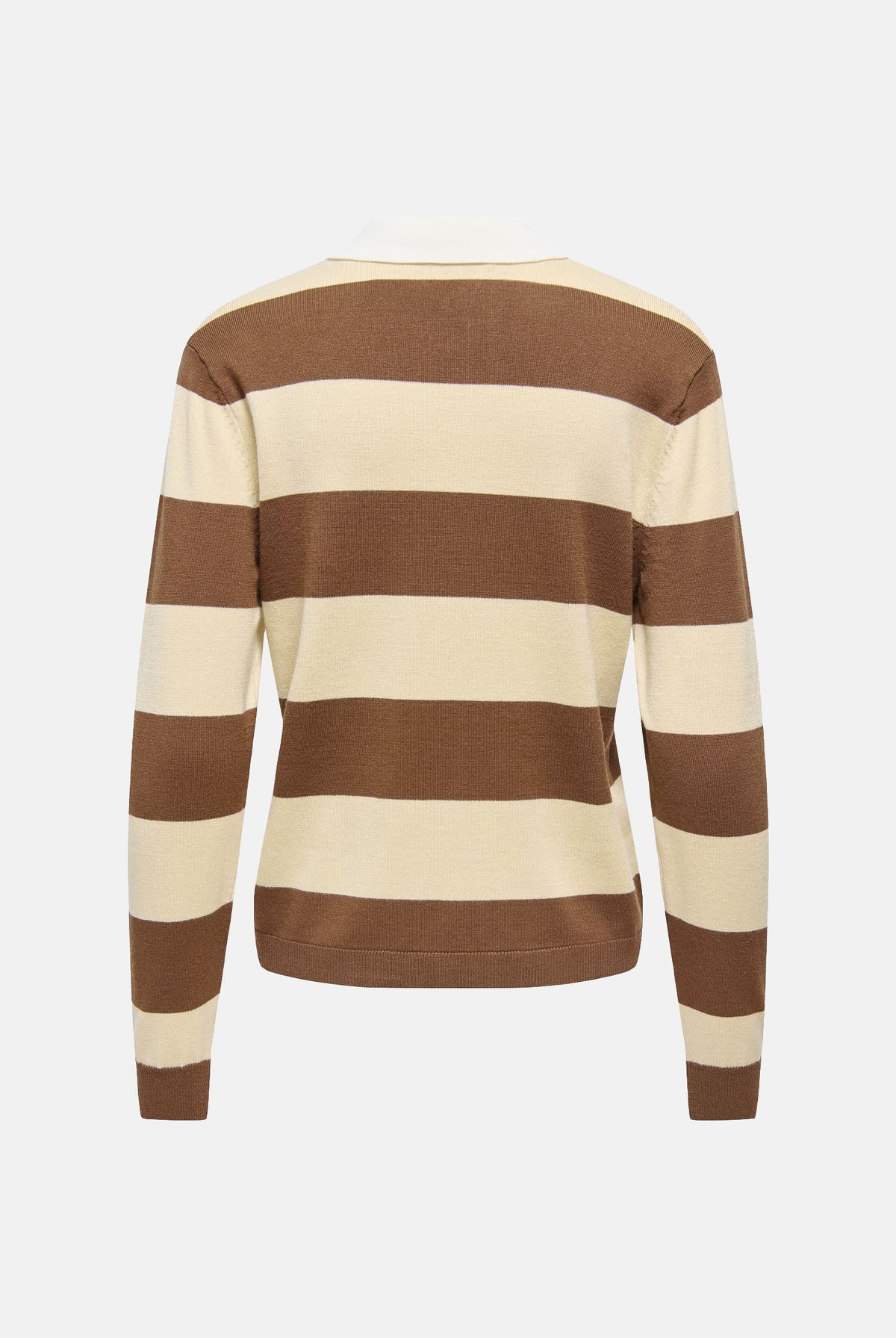 JDY Polo manica lunga a righe toffee creme-burro per donna con colletto e bottoni. 15376603 TO JDY