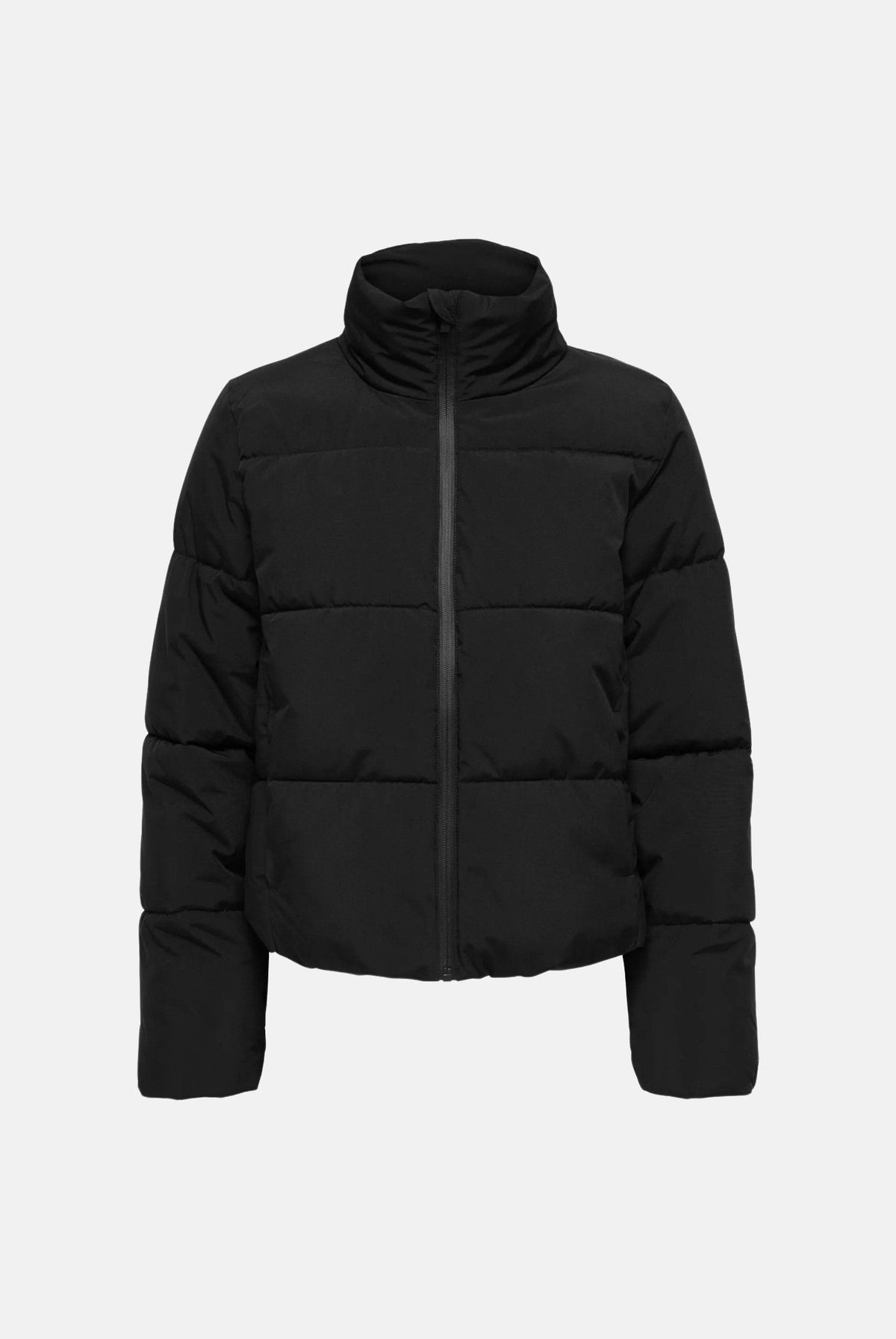 JDY Piumino nero da donna con collo alto imbottito e chiusura con zip integrale 15376707 BL JDY