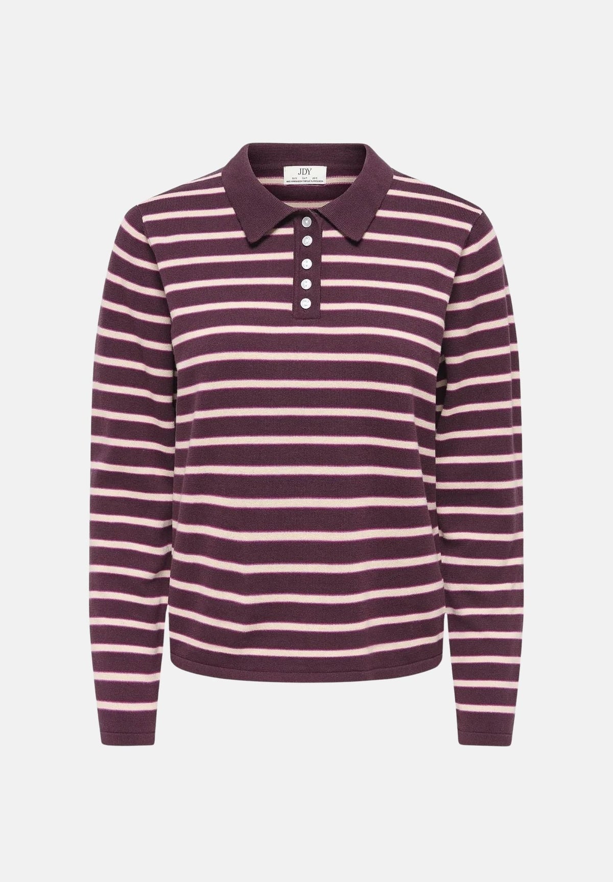 JDY Polo manica lunga JDYINA bordeaux e beige per donna con motivo a righe orizzontali 15379717 SA JDY