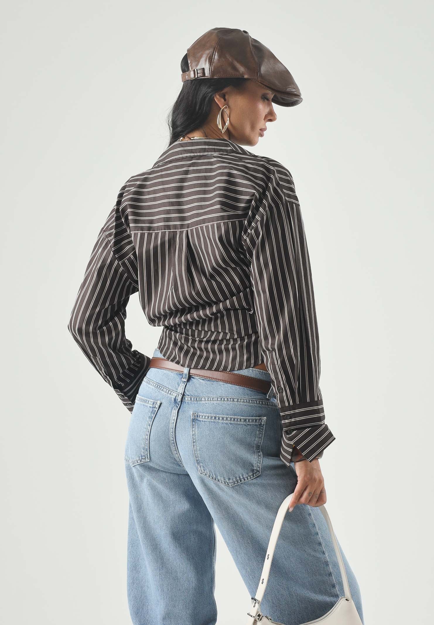 JDY Camicia JDYSERENA Chocolate Torte R marrone scuro da donna con fantasia a righe verticali multicolore. 15380444 CHTO JDY