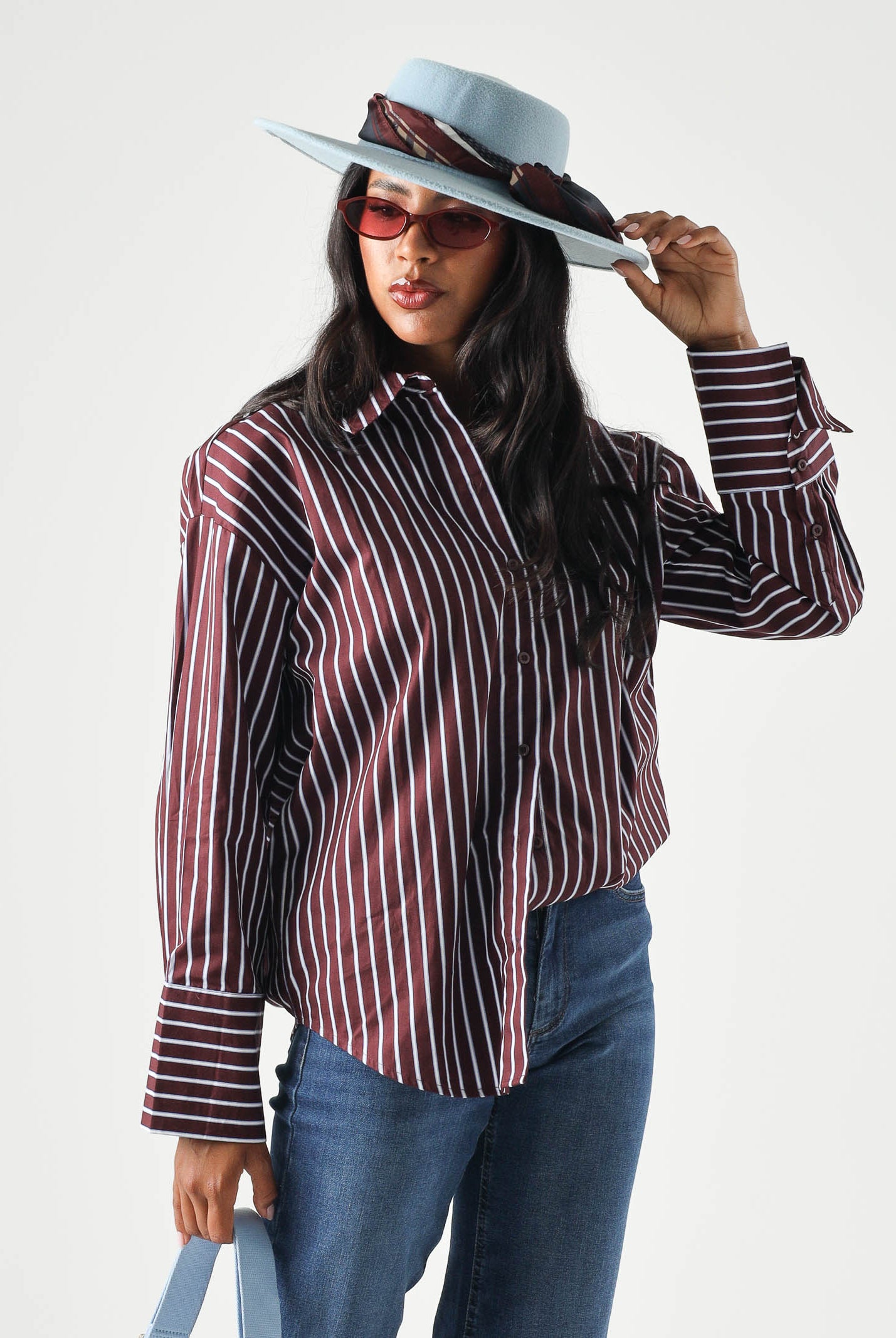 JDY Camicia JDYSERENA Port Royale, bordeaux, da donna con fantasia a righe verticali 15380444 PO JDY