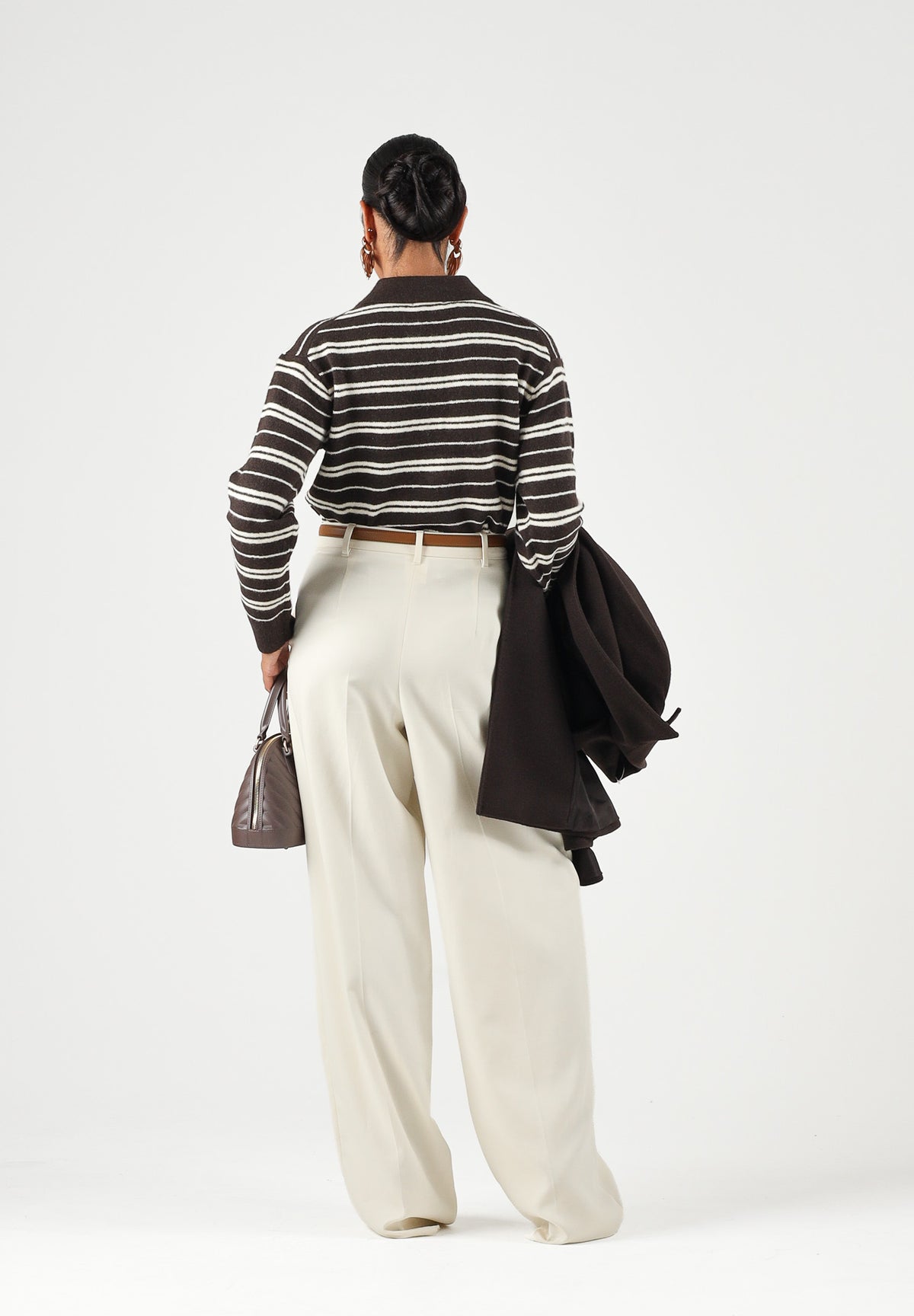 JDY Polo manica lunga JDYCHLOE marrone e beige per donna con motivo a righe 15381529 CHBR JDY