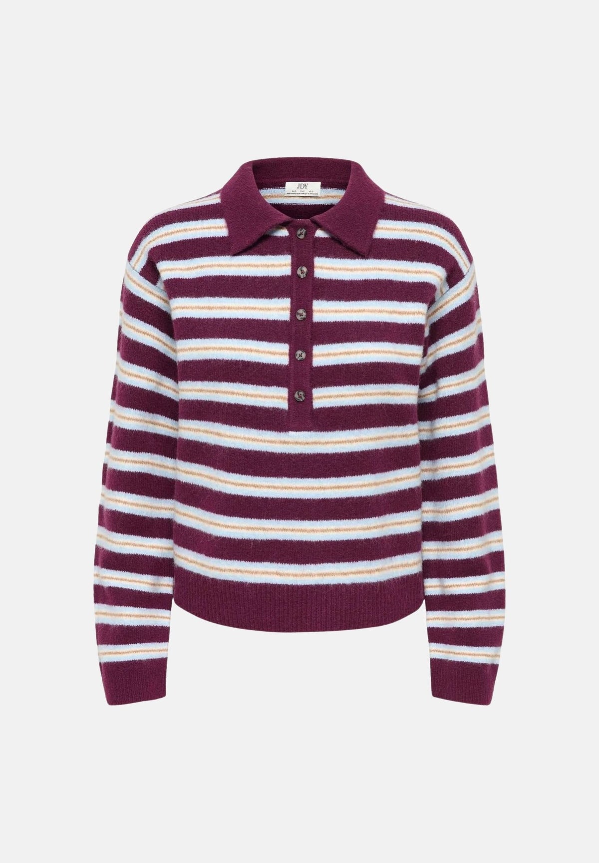 JDY Polo manica lunga JDYCHLOE bordeaux e bianco per donna con motivo a righe 15381529 FI JDY