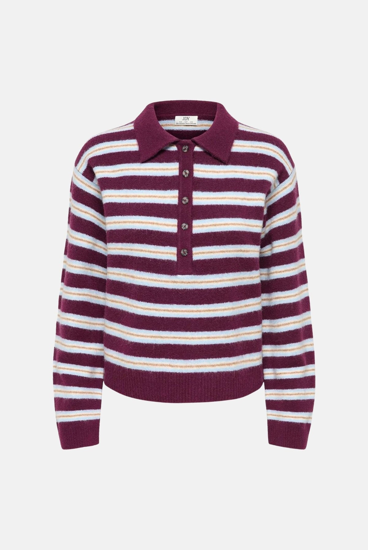 JDY Polo manica lunga JDYCHLOE bordeaux e bianco per donna con motivo a righe 15381529 FI JDY