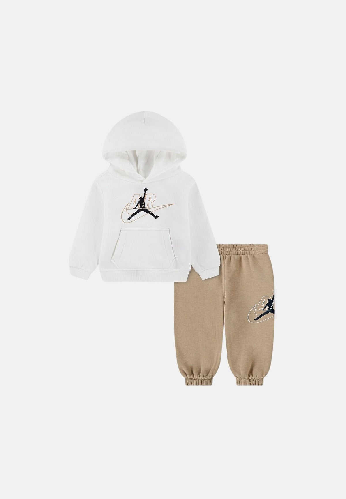 JORDAN Tuta sportiva bianca e beige per neonato con mini logo iconico laterale 65G226 X0L JORDAN