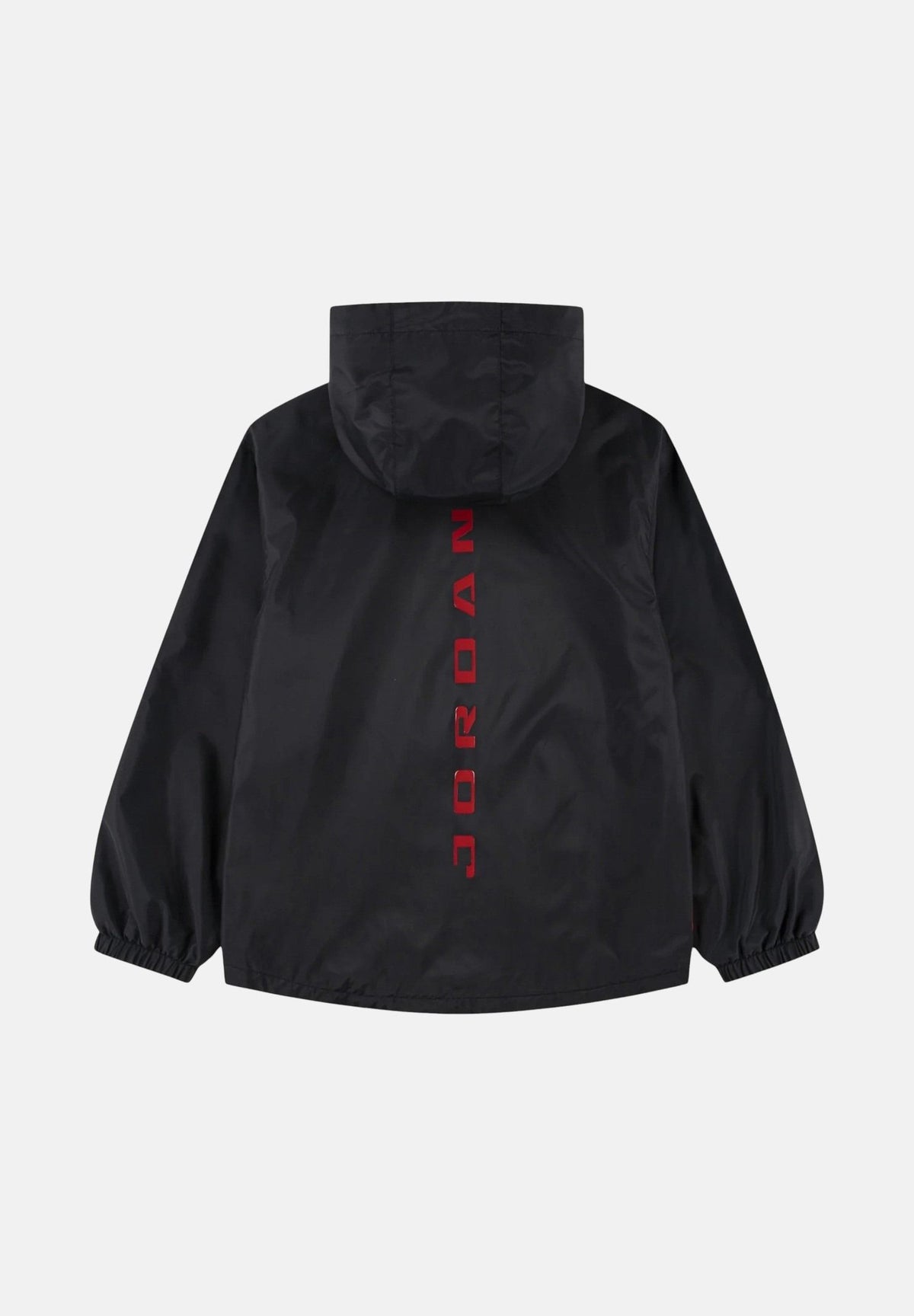 JORDAN Giacca a vento WINDBREAKER JACKET nera per bambino e bambina con cappuccio e inserti rossi a contrasto. 95F912 023 JORDAN