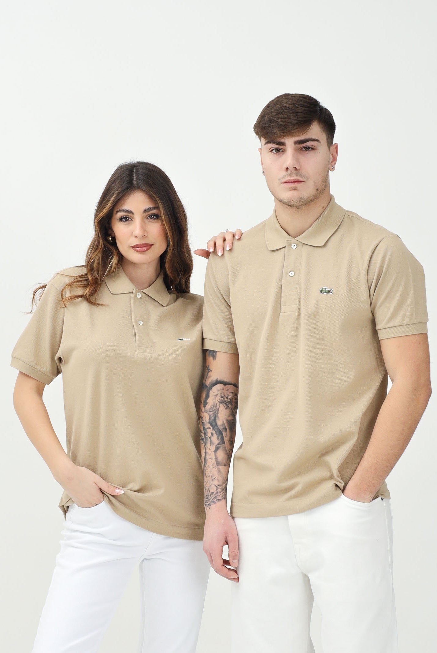 LACOSTE Polo beige per uomo e donna con patch logo coccodirllo 1212 02S LACOSTE