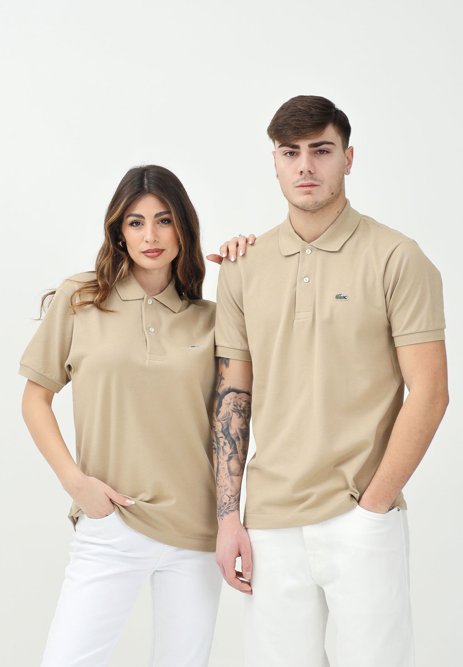 LACOSTE Polo beige per uomo e donna con patch logo coccodirllo 1212 02S LACOSTE