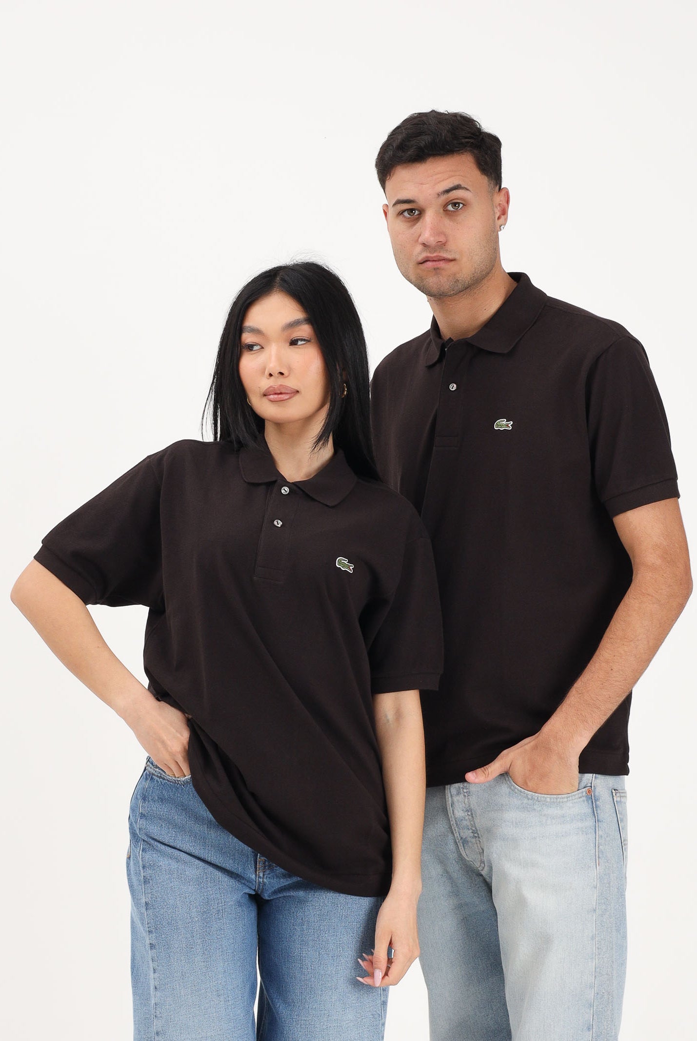 LACOSTE Polo marrone per uomo e donna con patch logo coccodrilo 1212 3LA LACOSTE