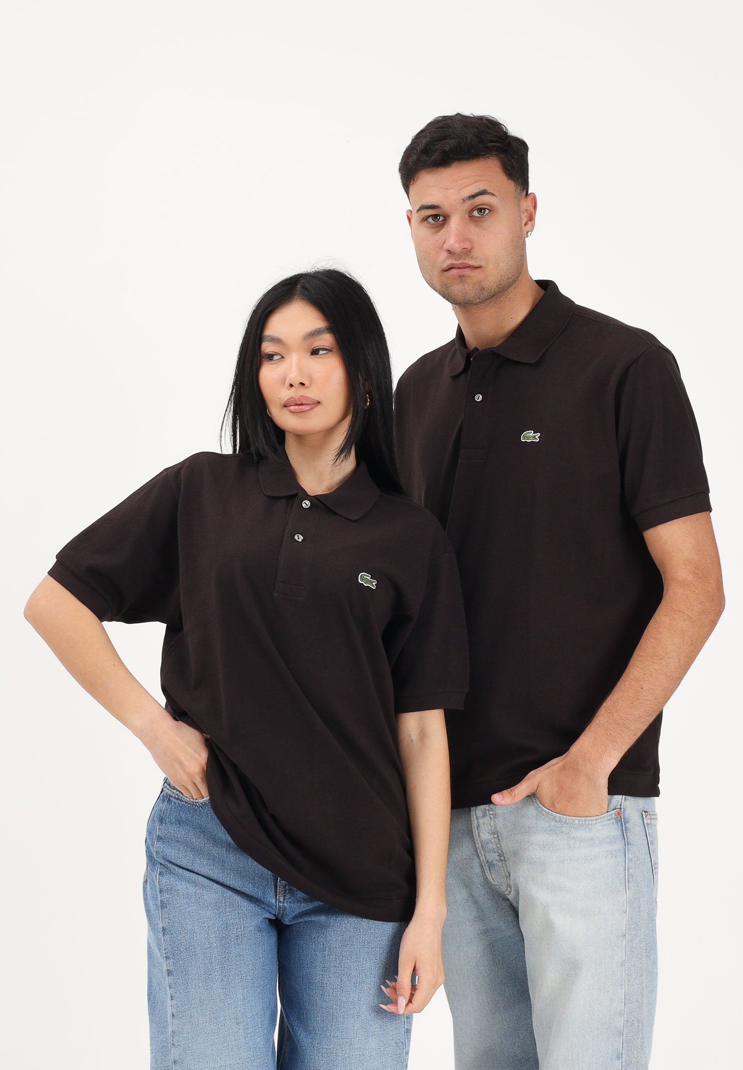 LACOSTE Polo marrone per uomo e donna con patch logo coccodrilo 1212 3LA LACOSTE