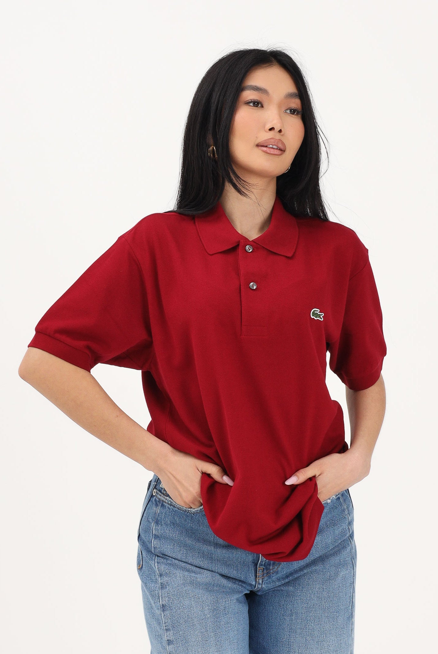 LACOSTE Polo bordeaux per uomo e donna con patch logo coccodirllo 1212 476 LACOSTE