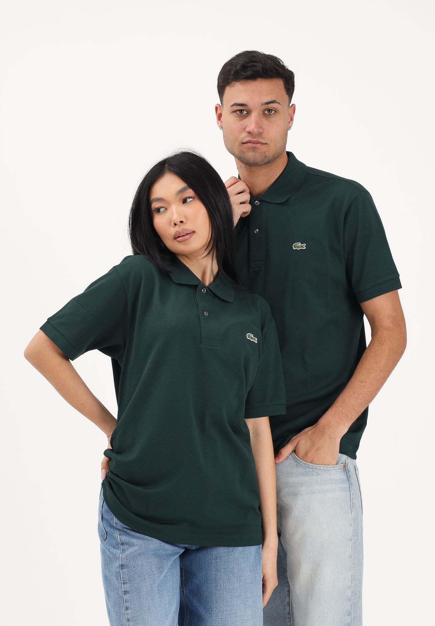 LACOSTE Polo verde scuro per uomo e donna con patch logo coccodirllo 1212 AFK LACOSTE