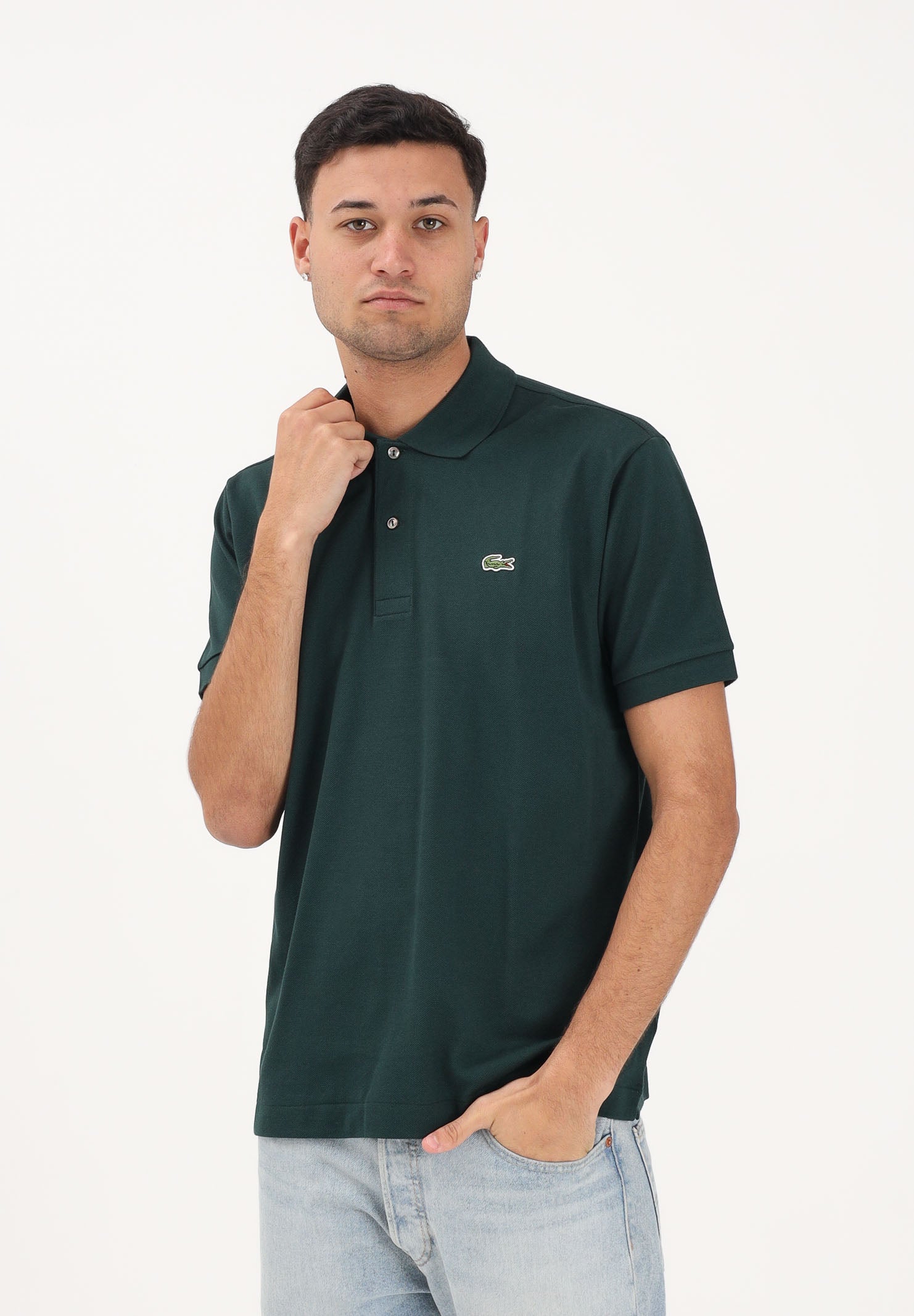 LACOSTE Polo verde scuro per uomo e donna con patch logo coccodirllo 1212 AFK LACOSTE