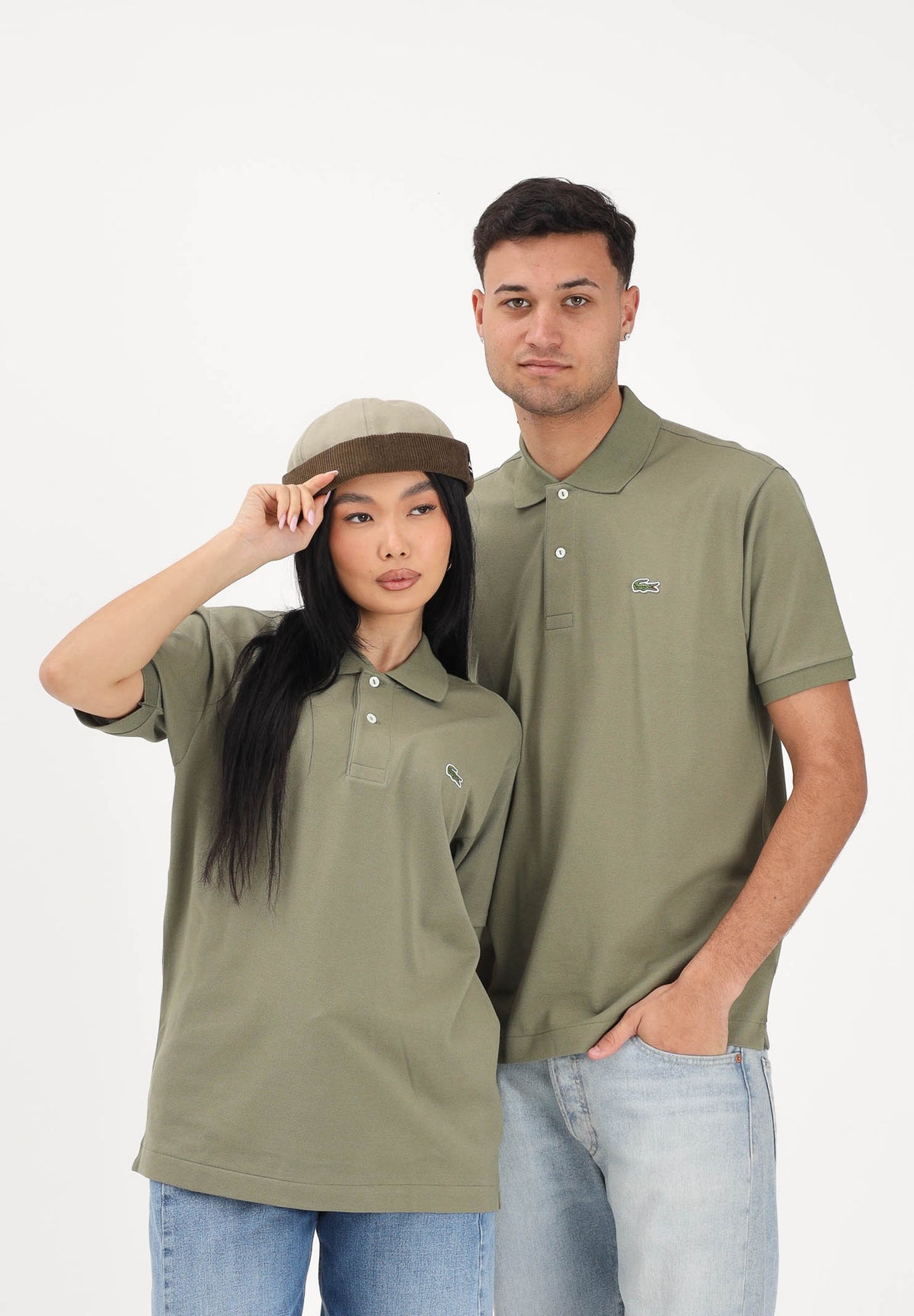LACOSTE Polo a manica corta verde mimetico per uomo e donna con patch logo coccodirllo 1212 BMY LACOSTE