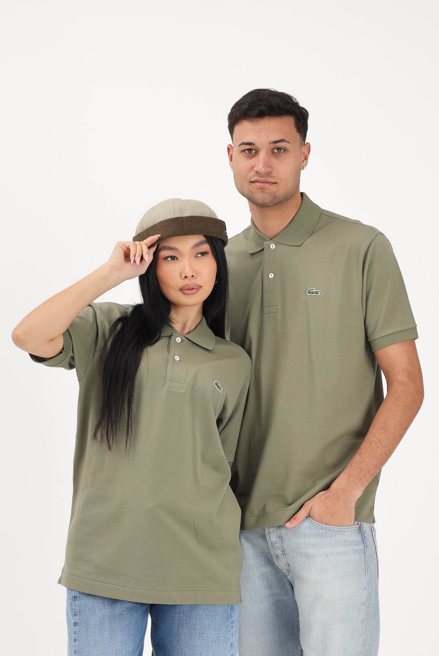 LACOSTE Polo a manica corta verde mimetico per uomo e donna con patch logo coccodirllo 1212 BMY LACOSTE