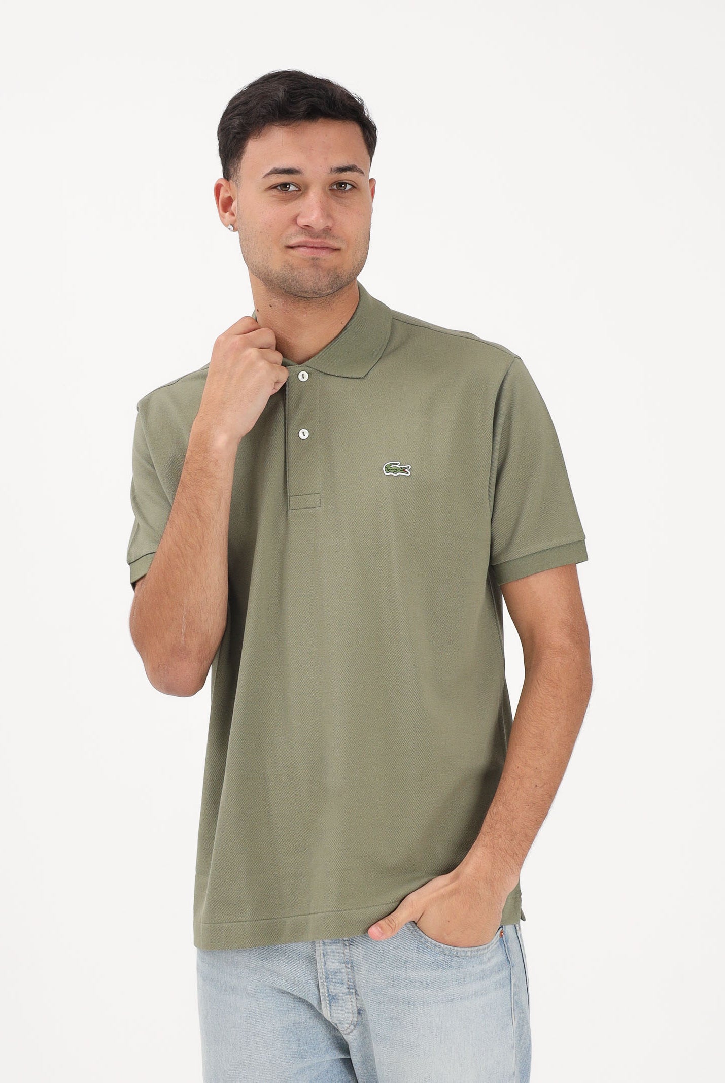 LACOSTE Polo a manica corta verde mimetico per uomo e donna con patch logo coccodirllo 1212 BMY LACOSTE
