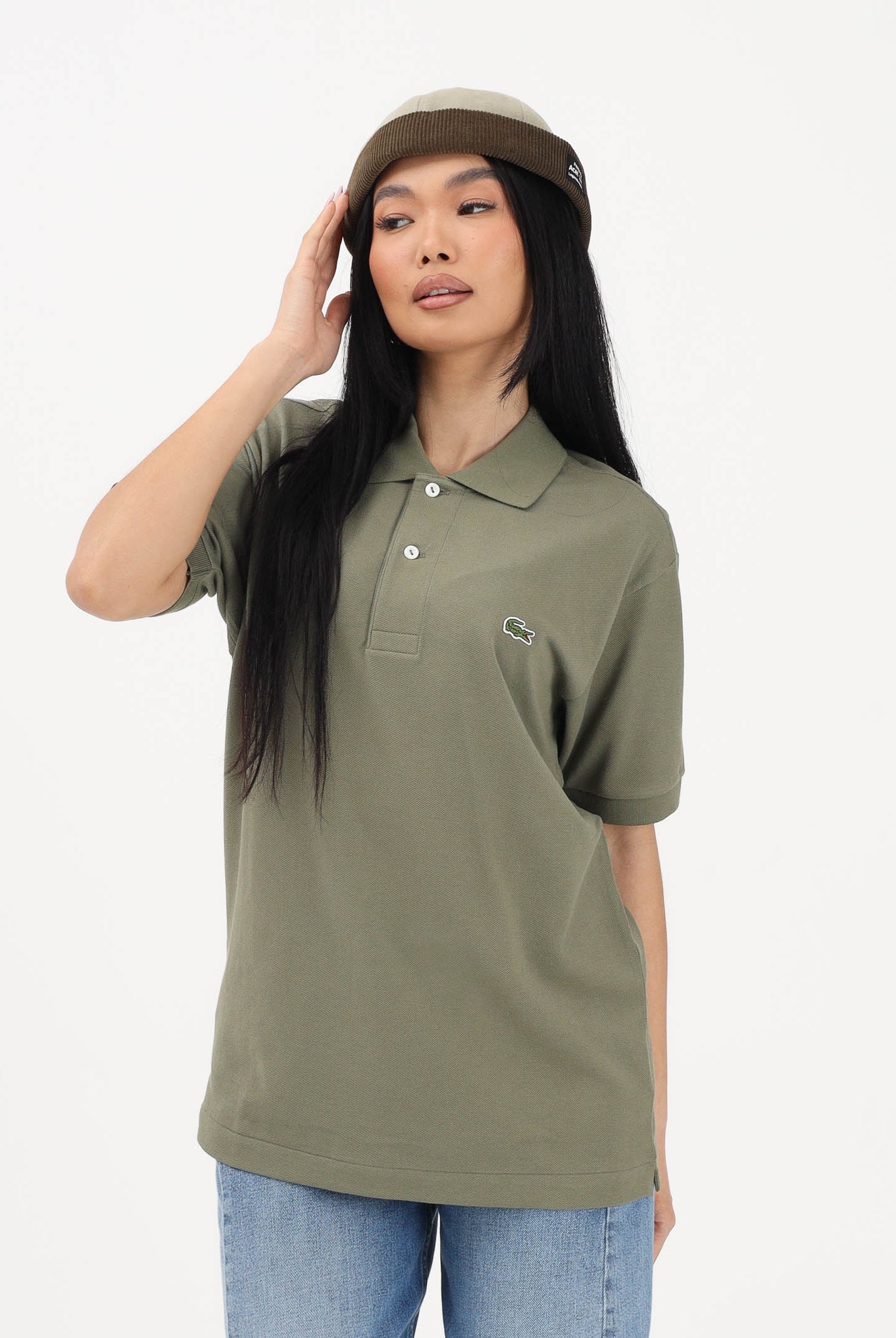 LACOSTE Polo a manica corta verde mimetico per uomo e donna con patch logo coccodirllo 1212 BMY LACOSTE