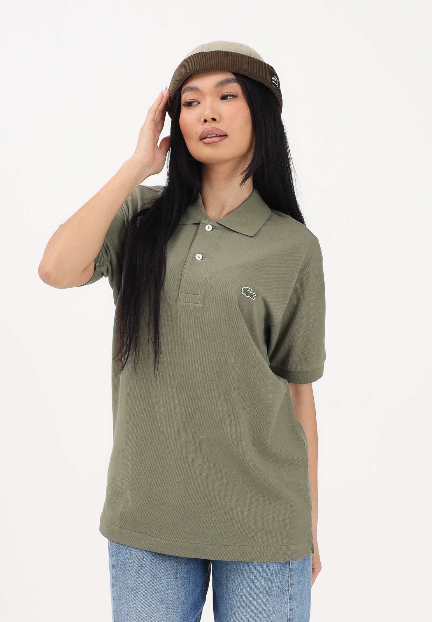 LACOSTE Polo a manica corta verde mimetico per uomo e donna con patch logo coccodirllo 1212 BMY LACOSTE