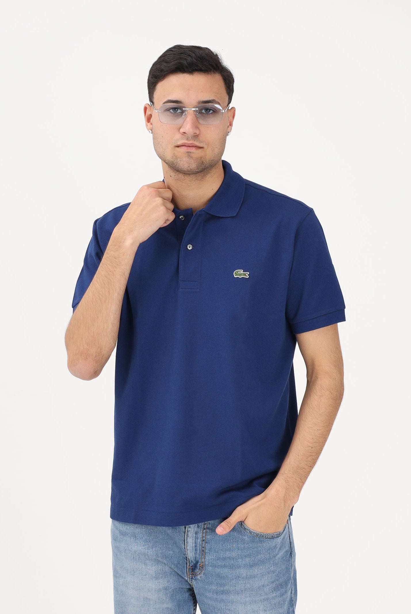 LACOSTE Polo a manica corta blu per uomo e donna con patch logo 1212 F9F LACOSTE