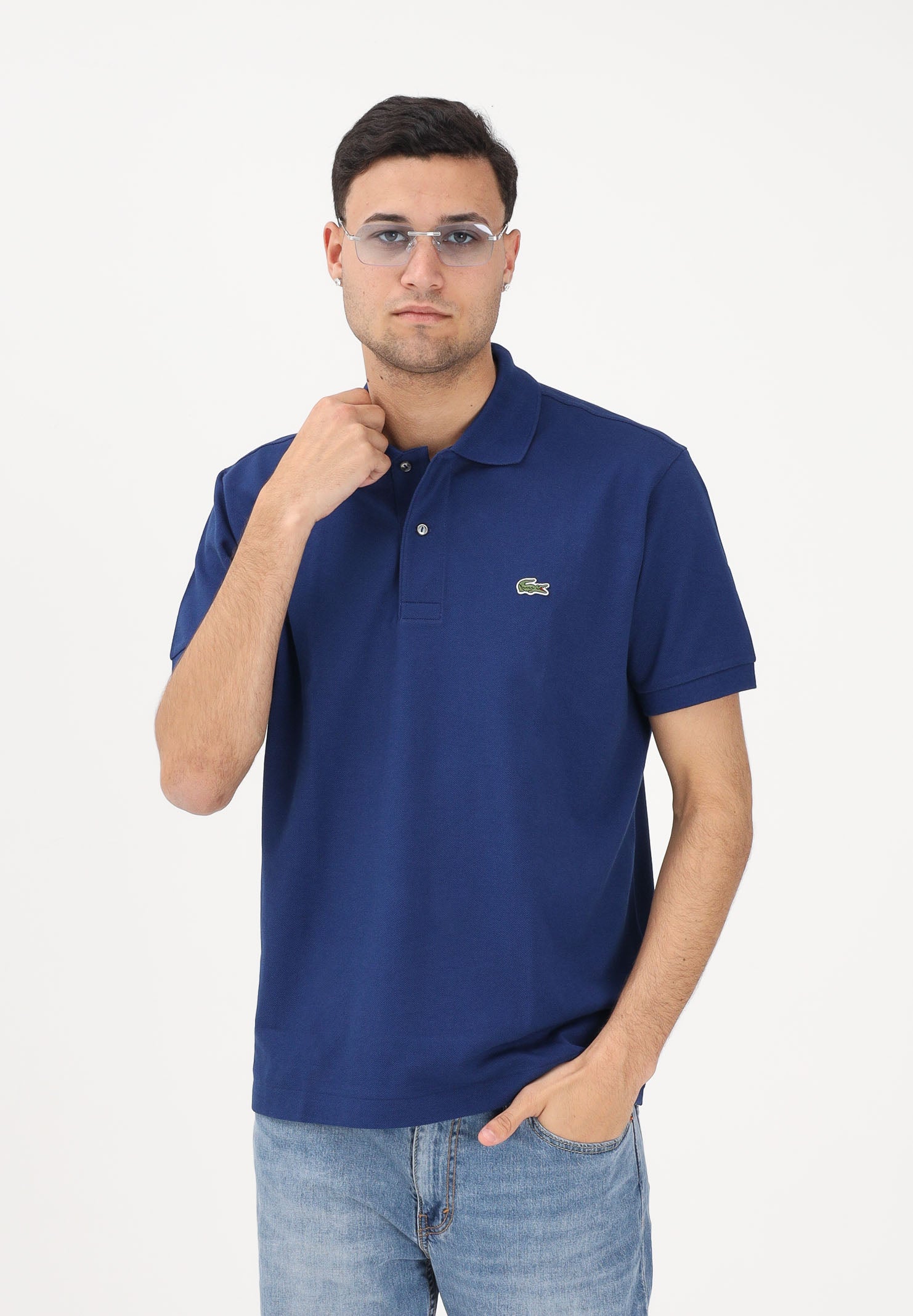LACOSTE Polo a manica corta blu per uomo e donna con patch logo 1212 F9F LACOSTE