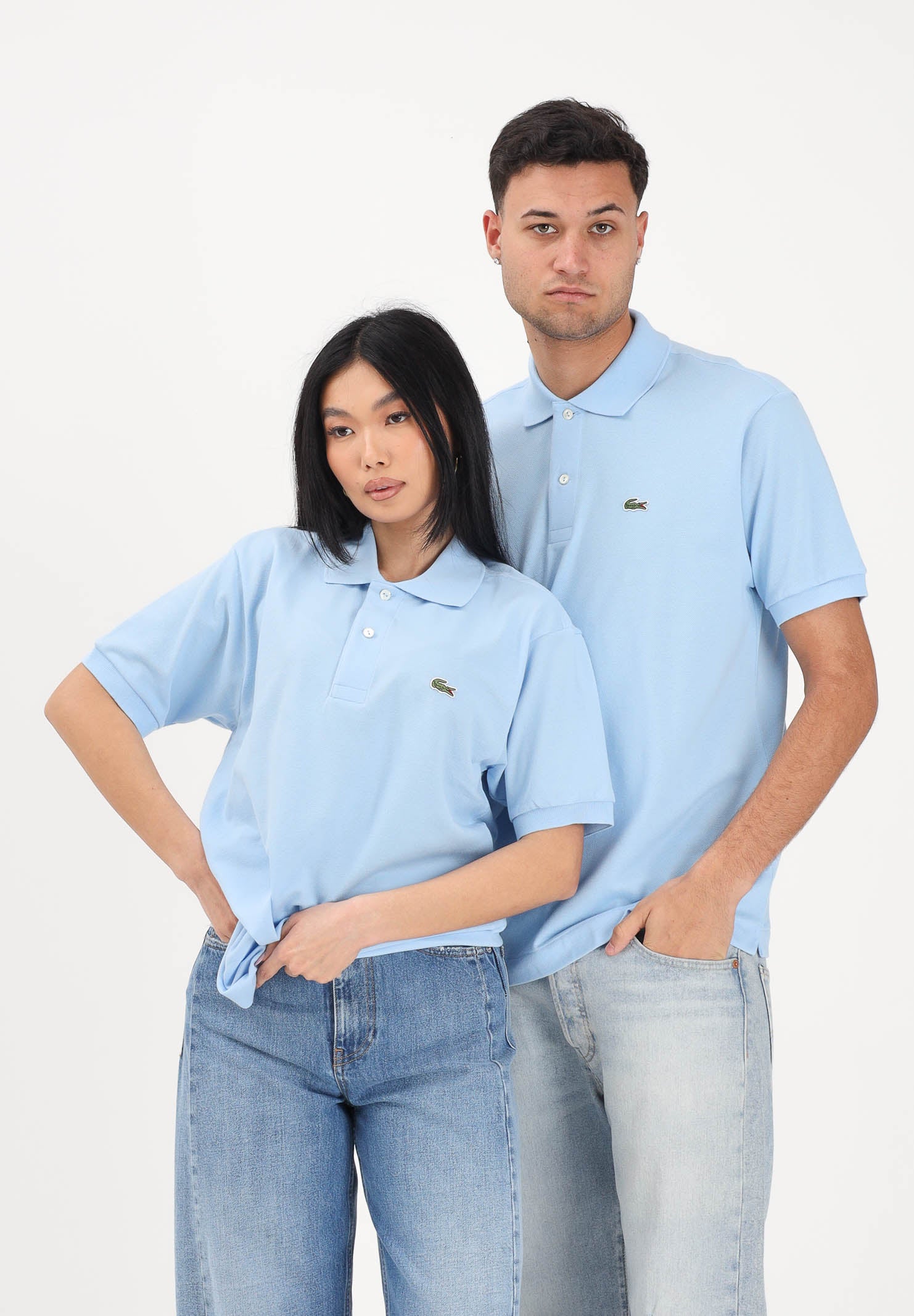 LACOSTE Polo a manica corta azzurra per uomo e donna con patch logo coccodirllo 1212 HBP LACOSTE