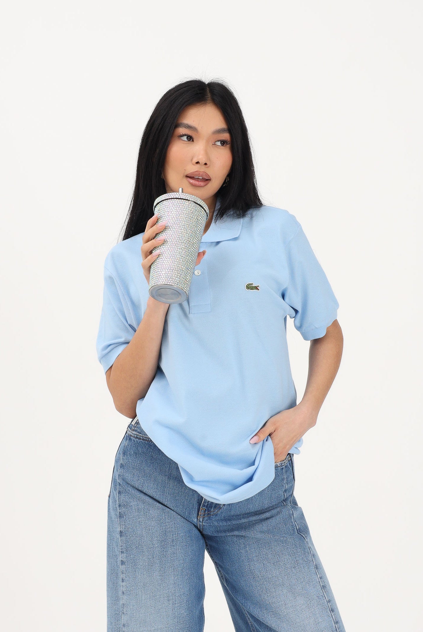 LACOSTE Polo a manica corta azzurra per uomo e donna con patch logo coccodirllo 1212 HBP LACOSTE